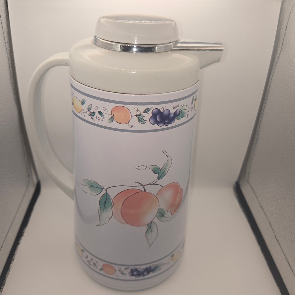 Vintage Phoenix Vacuum Insulated Carafe Fruit Peach Grape Thermal Pitcher White